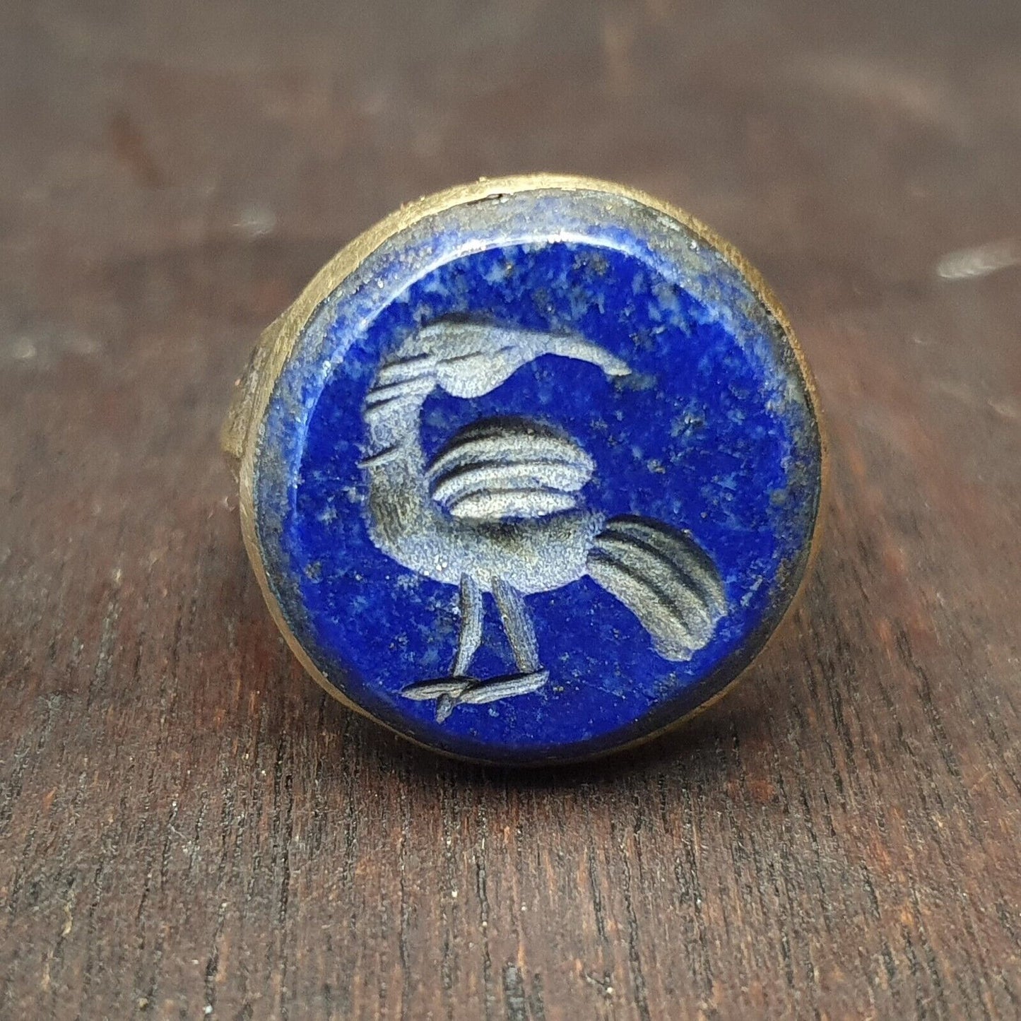Antiker Vintage alter Lapis-Stein-Vogel-Intaglio-Messingring