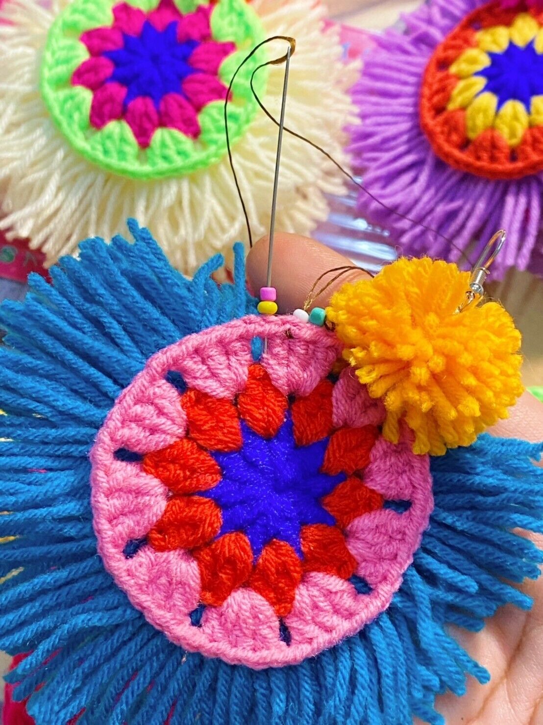 Boho Earrings Set of 3 pairs Crochet Earrings Large Circle Tassel  Drop Earrings