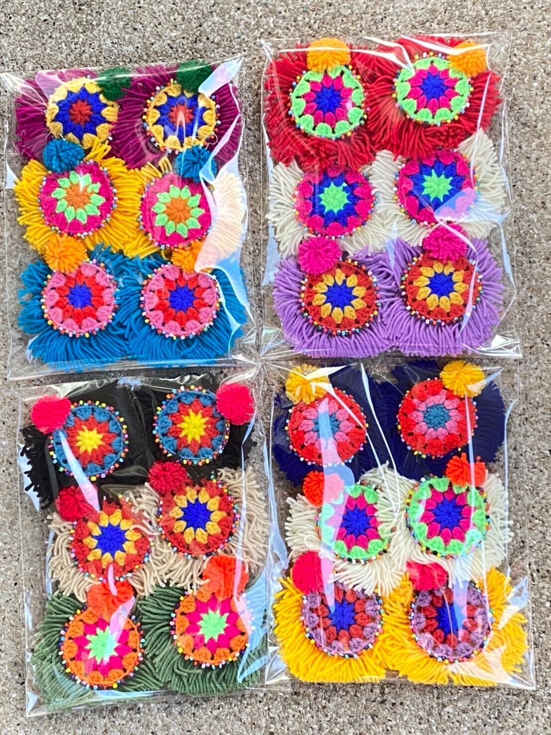 Boho Earrings Set of 3 pairs Crochet Earrings Large Circle Tassel  Drop Earrings