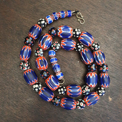 Antique Venetian inspired African Blue Glass Chevron and hundred eyes Beads