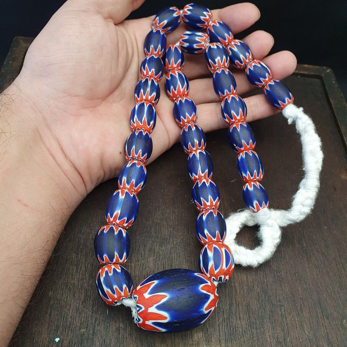 Antique Venetian inspired African Blue Glass Chevron With Big Bead 41mm