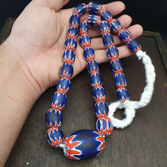 Antique Venetian inspired African Blue Glass Chevron With Big Bead 41mm