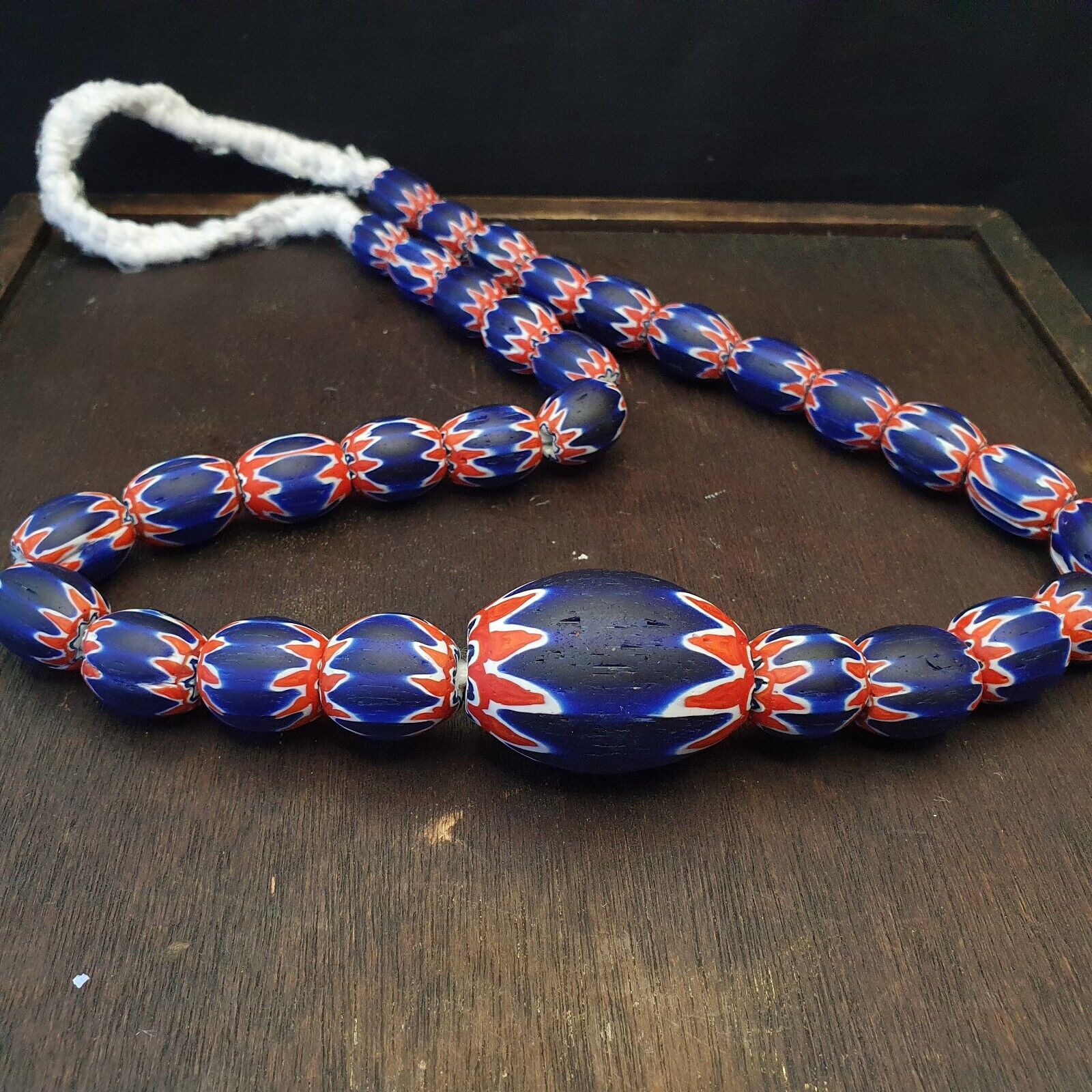 Antique Venetian inspired African Blue Glass Chevron With Big Bead 41mm