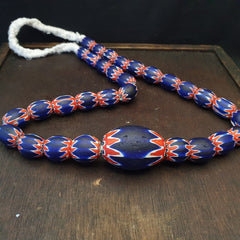 Antique Venetian inspired African Blue Glass Chevron With Big Bead 41mm