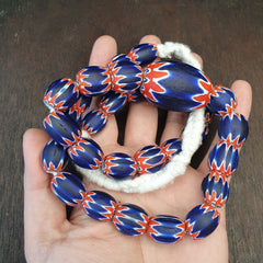Antique Venetian inspired African Blue Glass Chevron With Big Bead 41mm