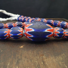 Antique Venetian inspired African Blue Glass Chevron With Big Bead 41mm