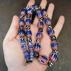 Antique Venetian inspired African Blue Glass Chevron and hundred eyes Beads