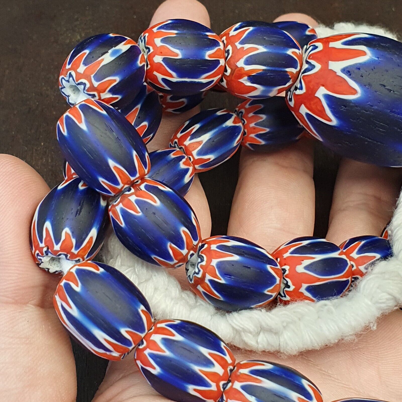 Antique Venetian inspired African Blue Glass Chevron With Big Bead 41mm