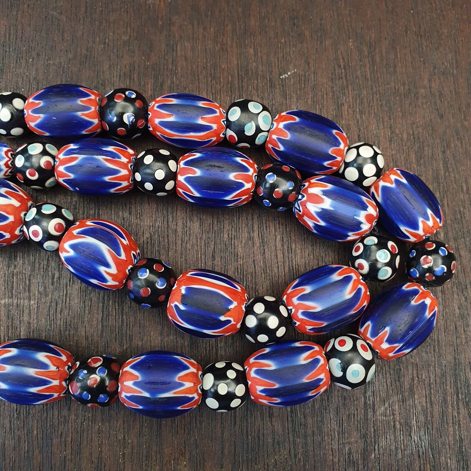 Antique Venetian inspired African Blue Glass Chevron and hundred eyes Beads