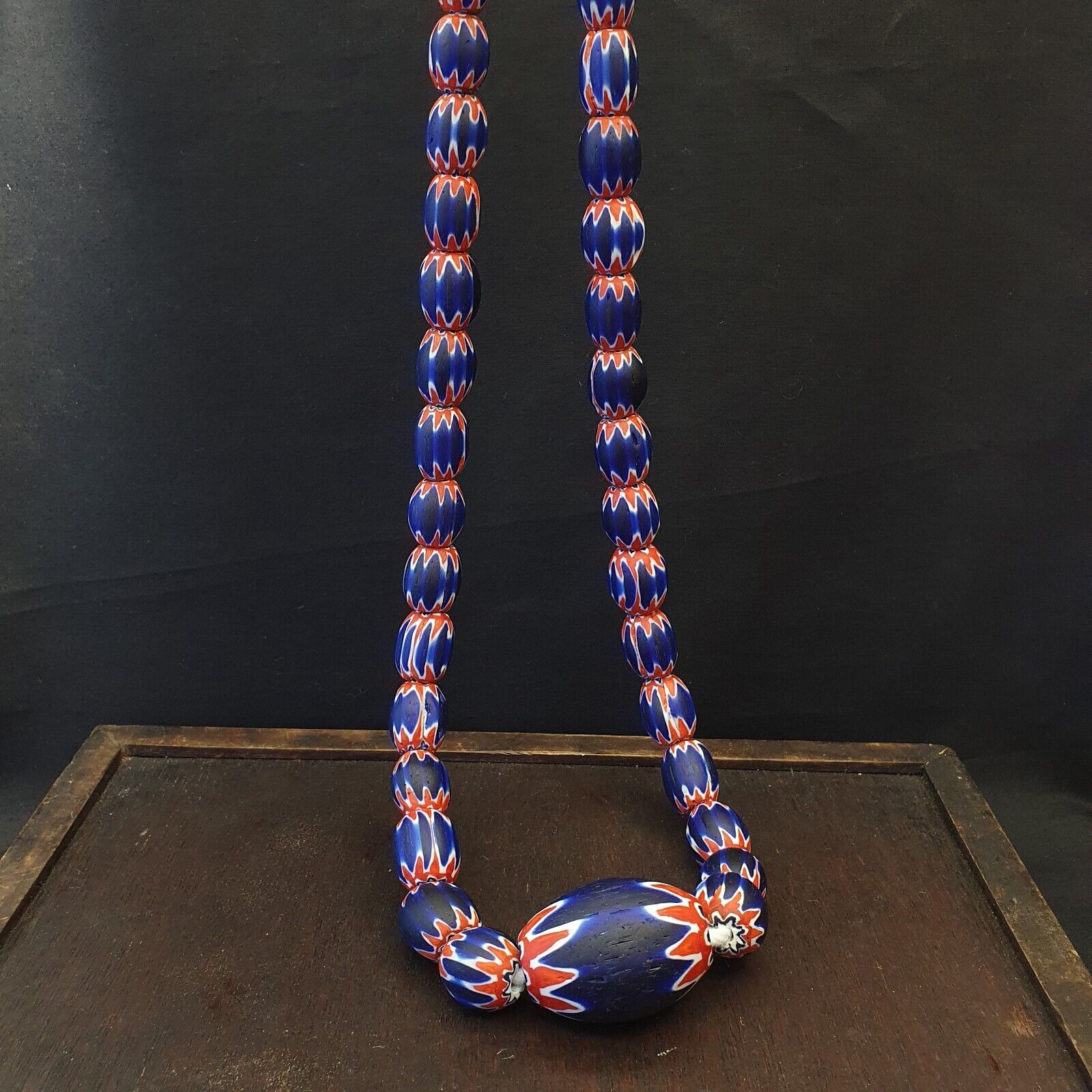 Antique Venetian inspired African Blue Glass Chevron With Big Bead 41mm