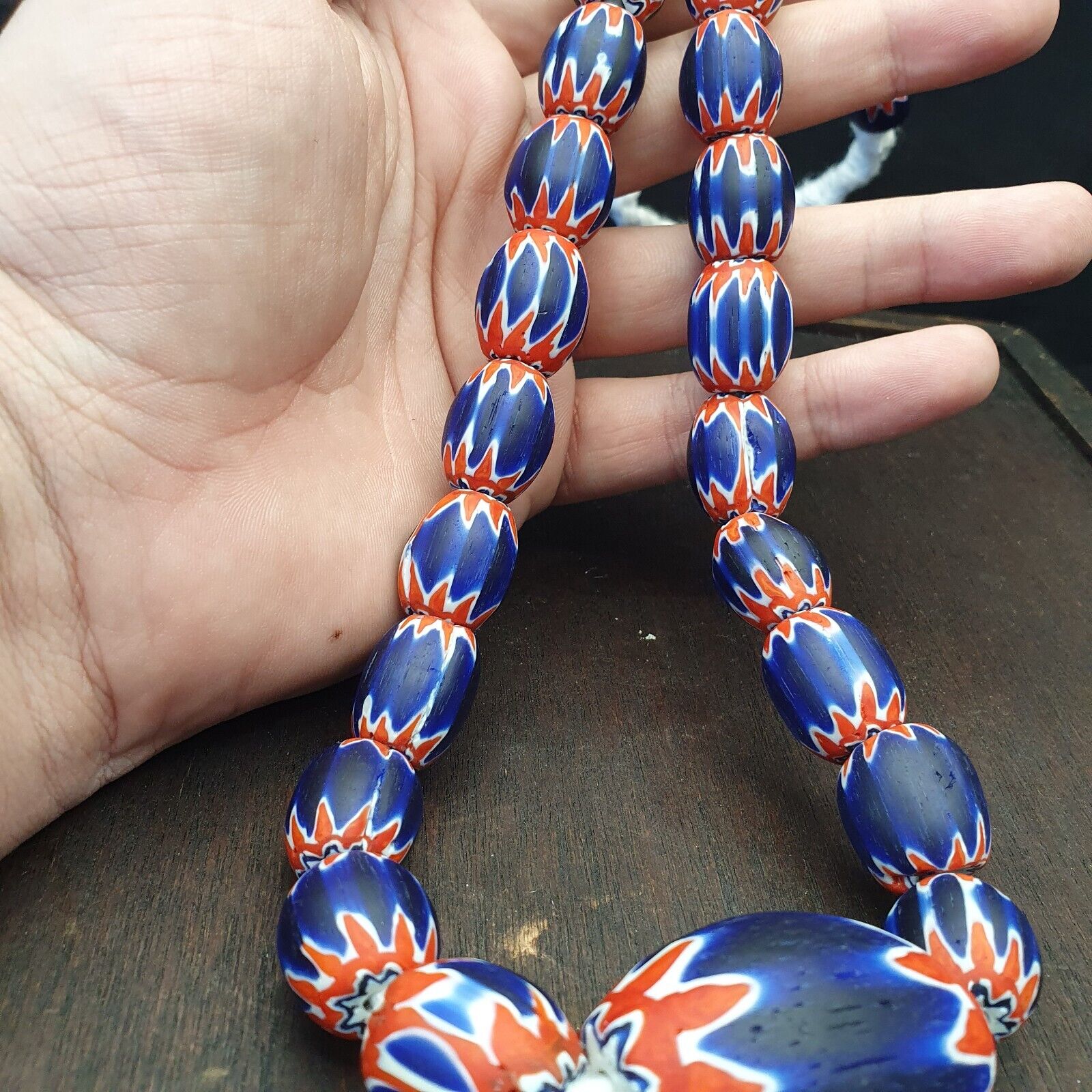Antique Venetian inspired African Blue Glass Chevron With Big Bead 41mm