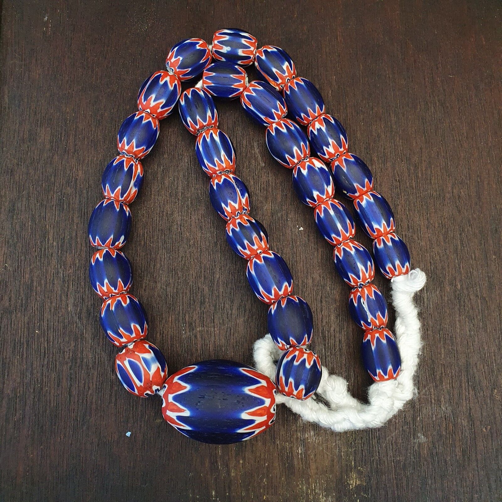 Antique Venetian inspired African Blue Glass Chevron With Big Bead 41mm