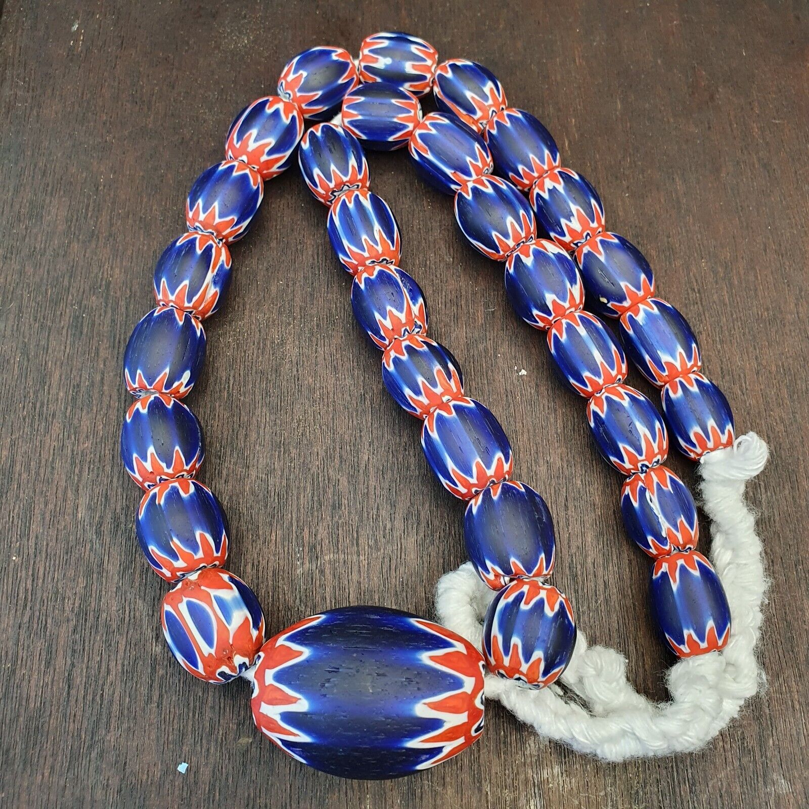 Antique Venetian inspired African Blue Glass Chevron With Big Bead 41mm