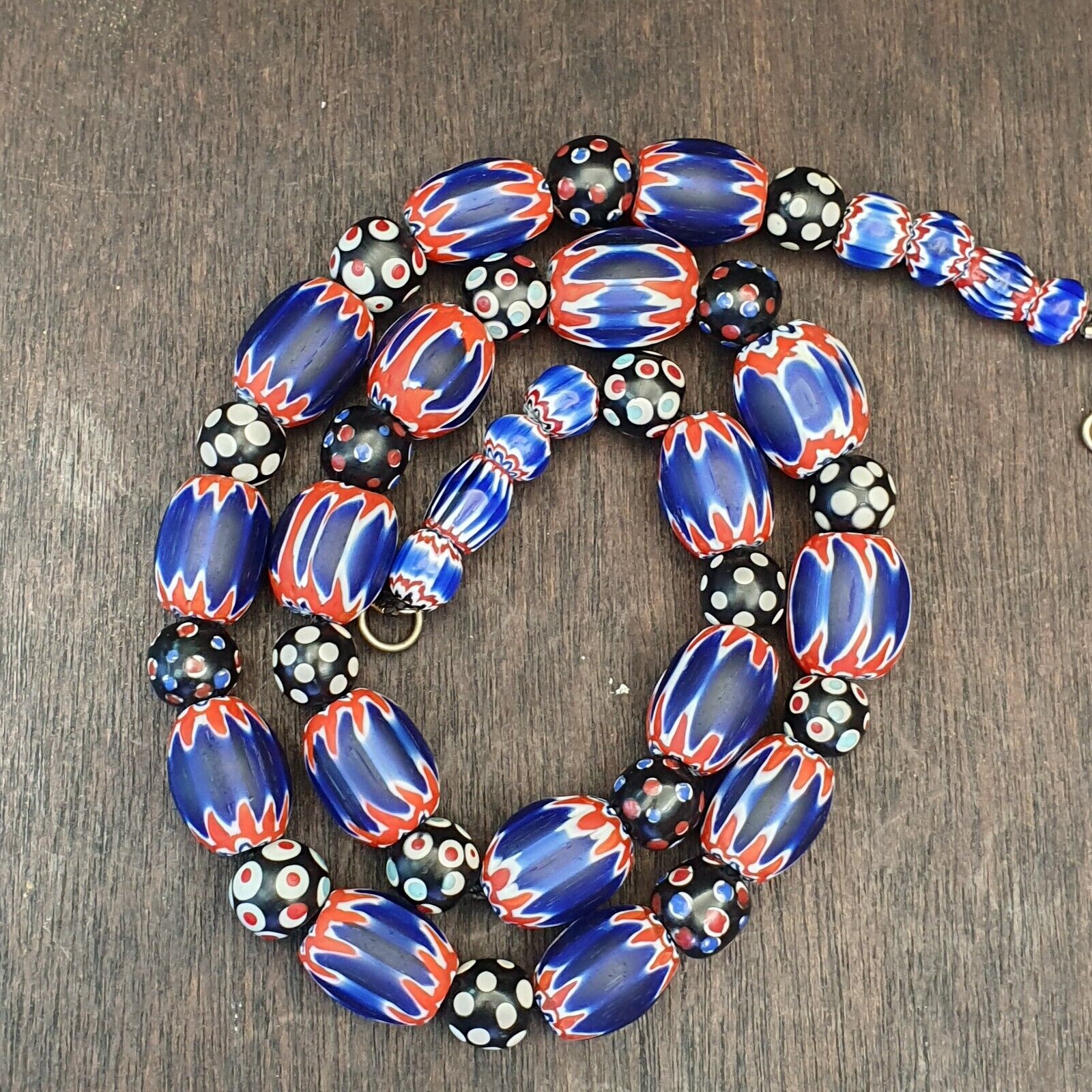 Antique Venetian inspired African Blue Glass Chevron and hundred eyes Beads