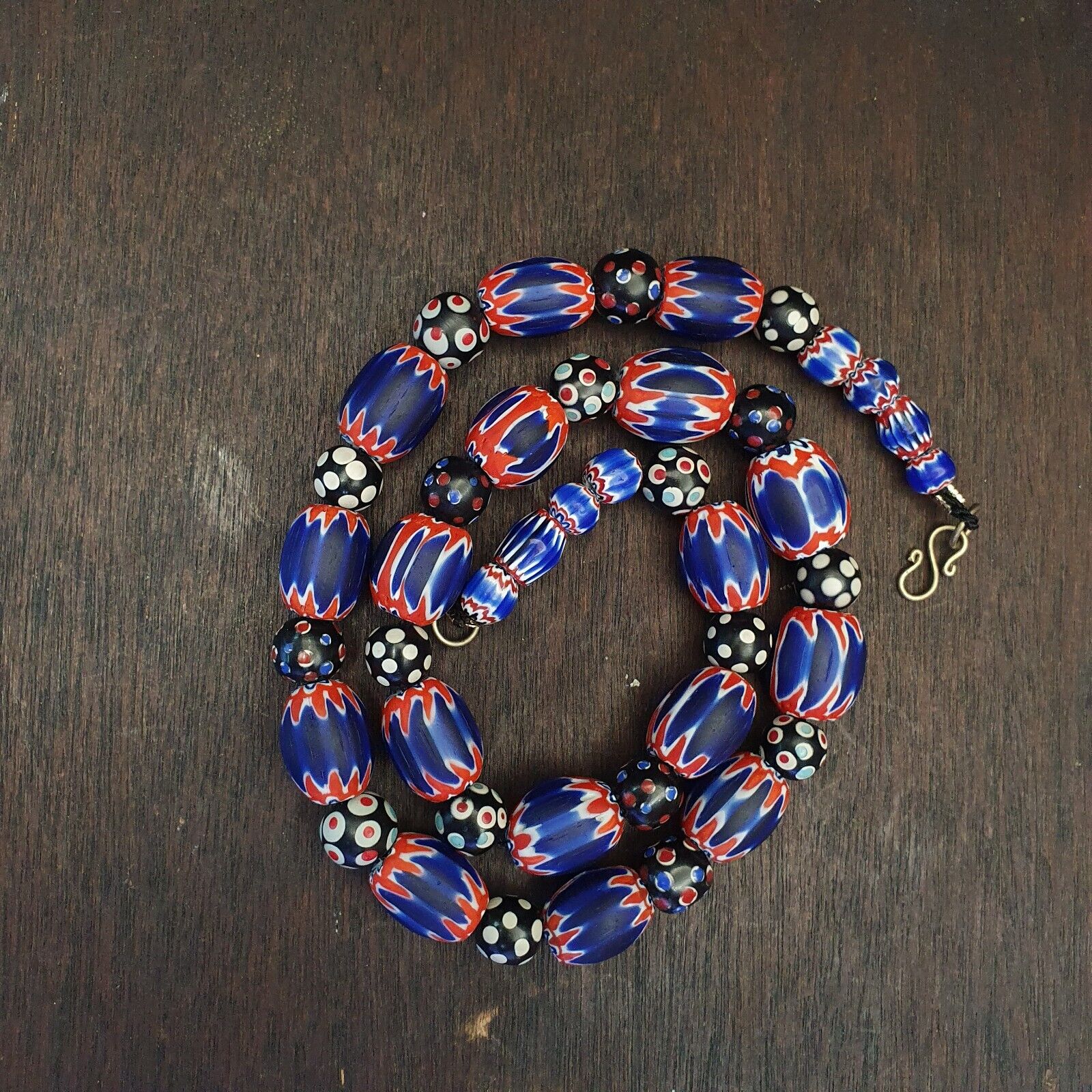 Antique Venetian inspired African Blue Glass Chevron and hundred eyes Beads