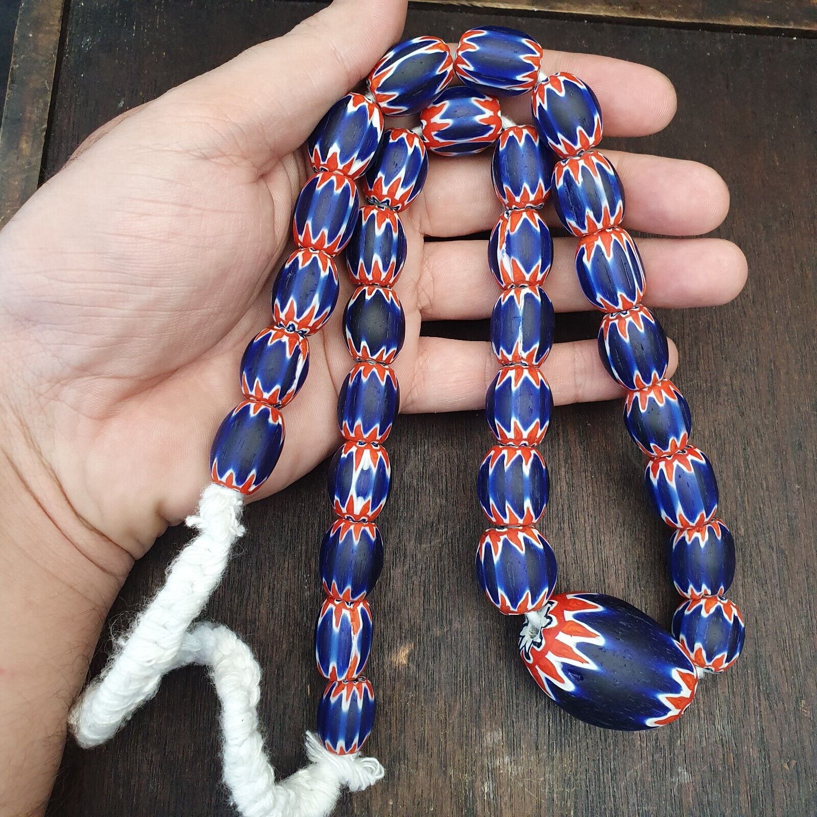 Antique Venetian inspired African Blue Glass Chevron With Big Bead 41mm