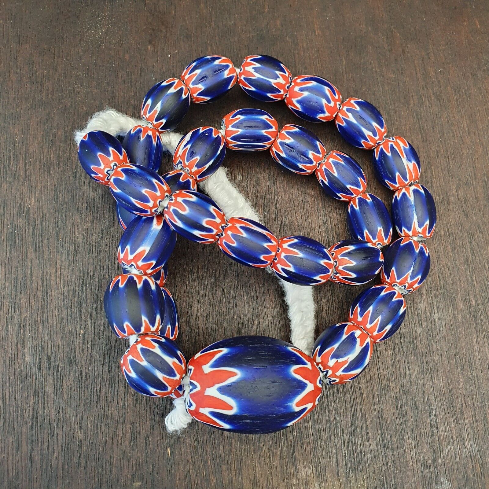 Antique Venetian inspired African Blue Glass Chevron With Big Bead 41mm