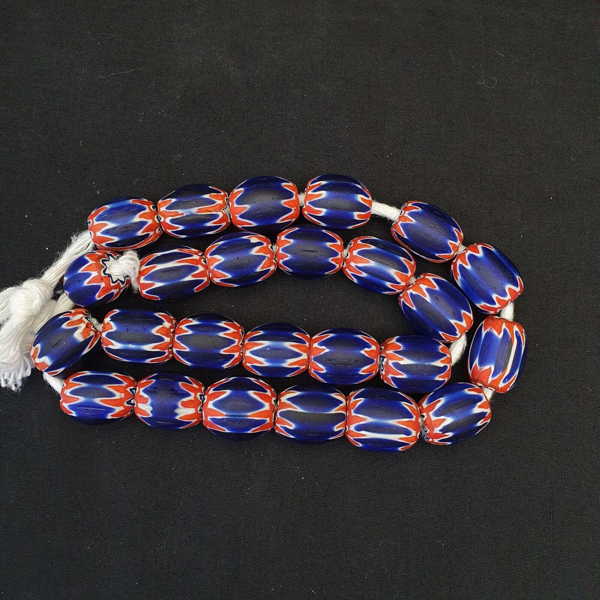 Antique Venetian Inspired African Blue Glass Chevron Beads Necklace 25 Beads