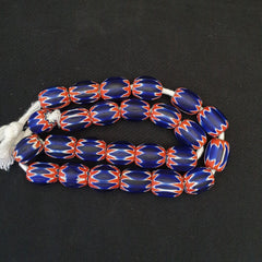 Antique Venetian inspired African Blue Glass Chevron Beads Necklace 25 Beads