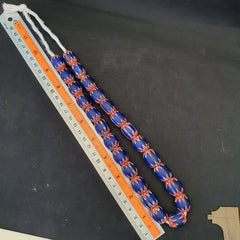 Antique Venetian inspired African Blue Glass Chevron Beads Necklace 25 Beads