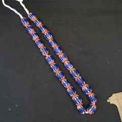 Antique Venetian inspired African Blue Glass Chevron Beads Necklace 25 Beads