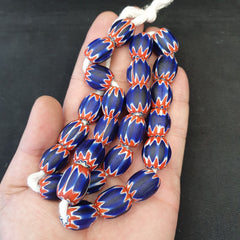 Antique Venetian inspired African Blue Glass Chevron Beads Necklace 25 Beads