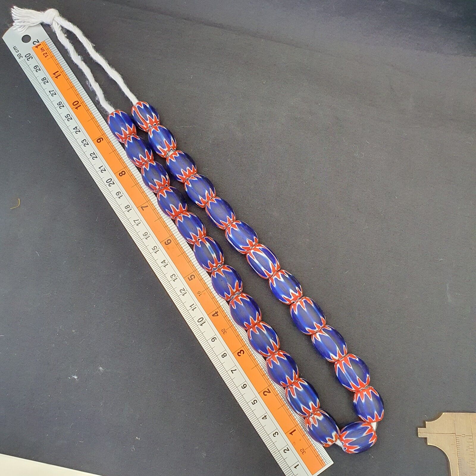 Antique Venetian inspired African Blue Glass Chevron Beads Necklace 25 Beads