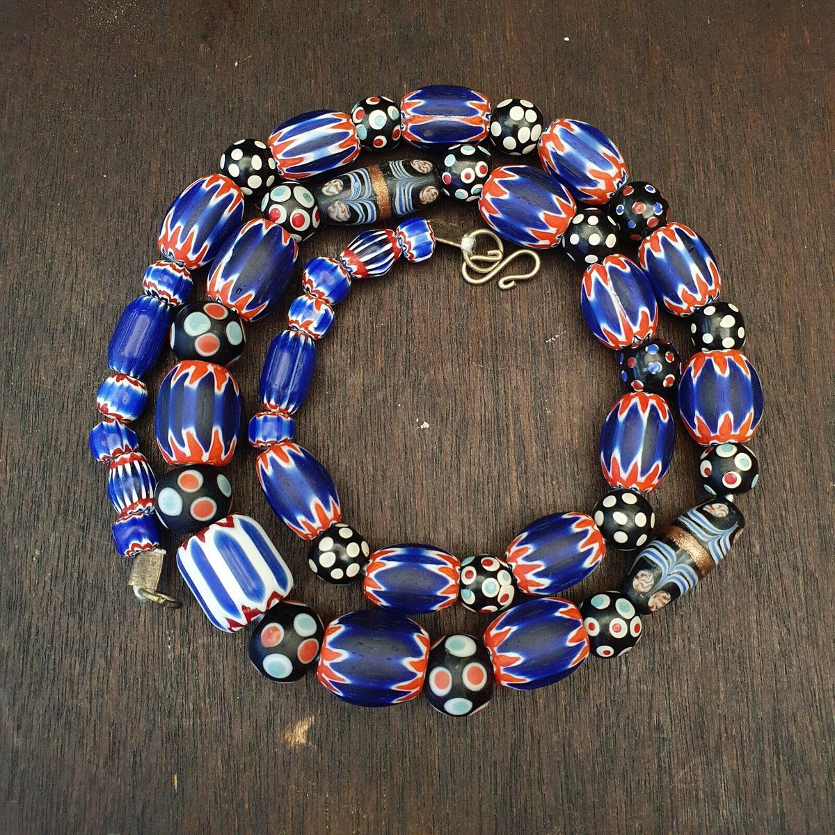 Antique Vintage Venetian Inspired Chevron + Thousand Eyes Beads Necklace