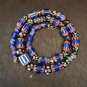 East Oasis Antique Thousand Eyes and Chevron Glass Bead Necklace, Blue Red White