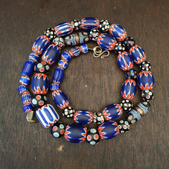 Antique Vintage Venetian inspired Chevron + Thousand eyes Beads Necklace