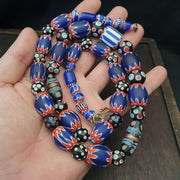 East Oasis Antique Thousand Eyes and Chevron Glass Bead Necklace, Blue Red White