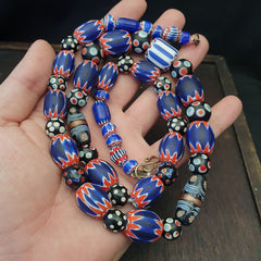 Antique Vintage Venetian inspired Chevron + Thousand eyes Beads Necklace