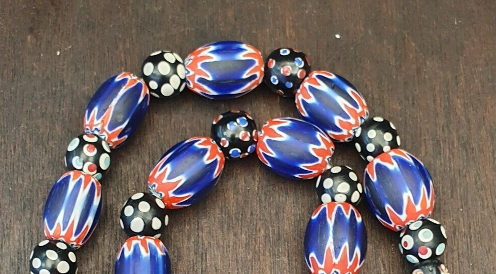 Antique Vintage Venetian inspired Chevron + Thousand eyes Beads Necklace