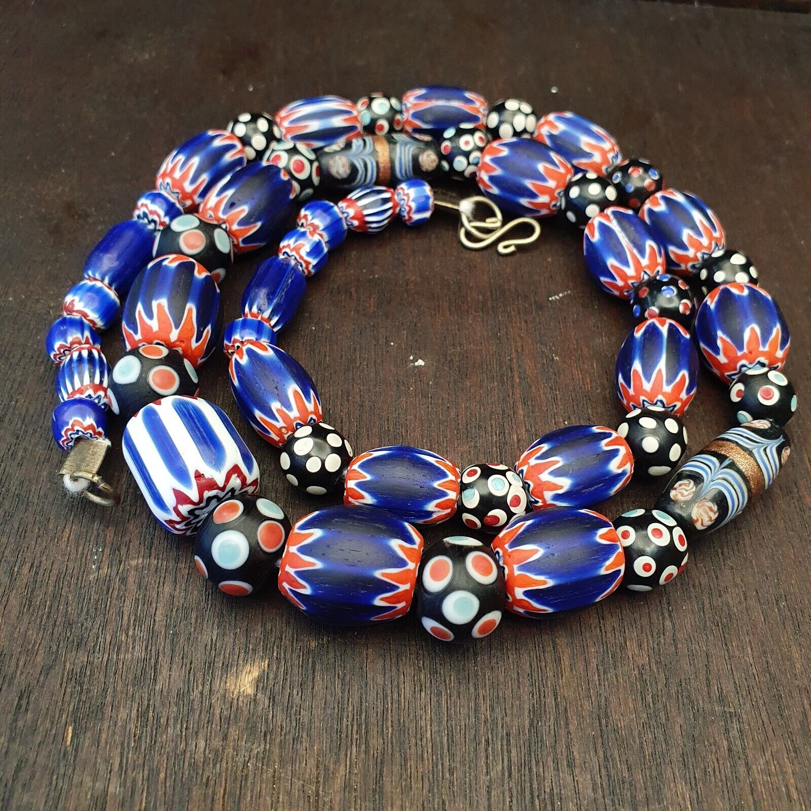 Antique Vintage Venetian inspired Chevron + Thousand eyes Beads Necklace