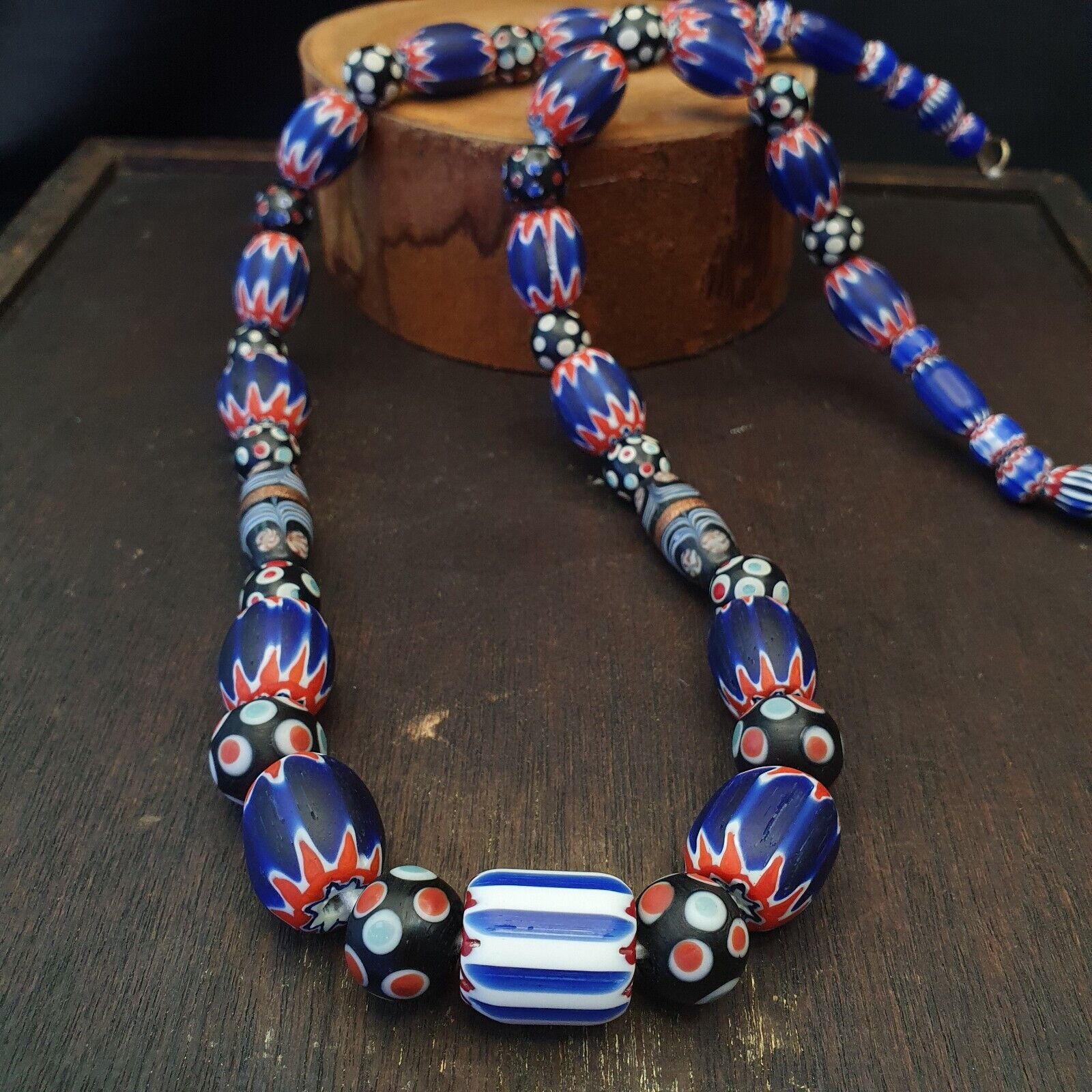 Antique Vintage Venetian inspired Chevron + Thousand eyes Beads Necklace