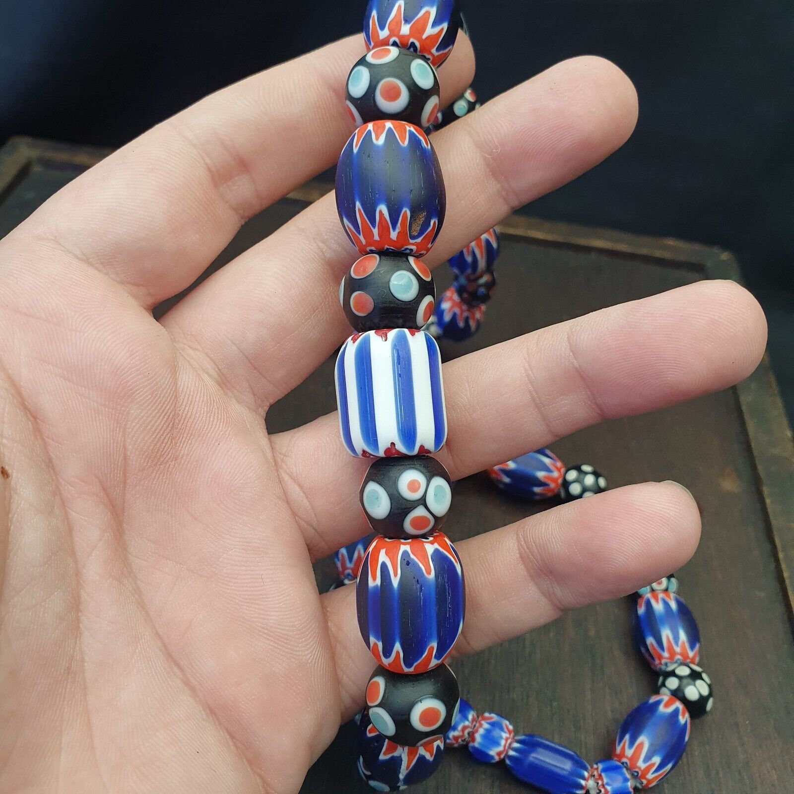 Antique Vintage Venetian inspired Chevron + Thousand eyes Beads Necklace