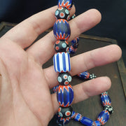 East Oasis Antique Thousand Eyes and Chevron Glass Bead Necklace, Blue Red White