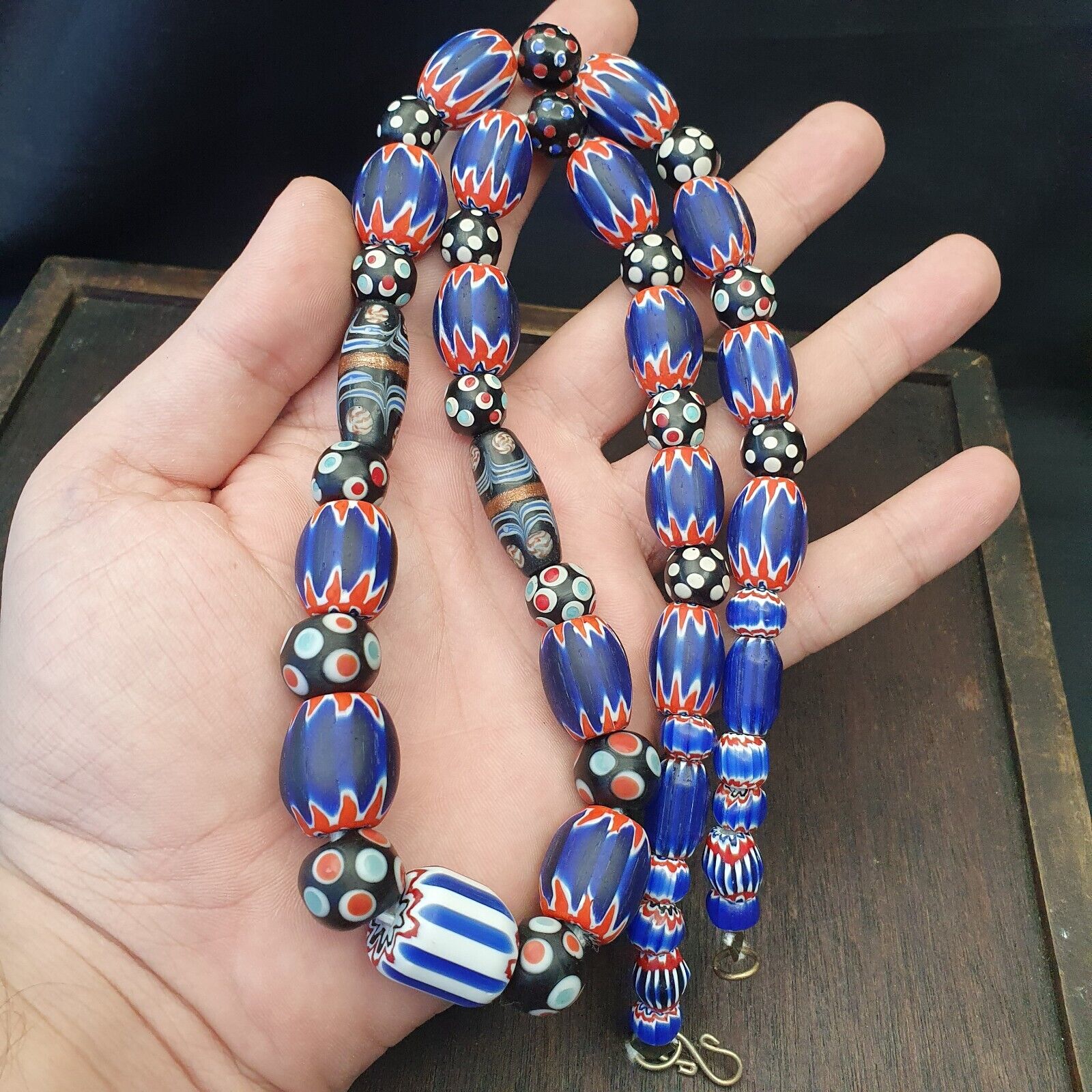 Antique Vintage Venetian inspired Chevron + Thousand eyes Beads Necklace