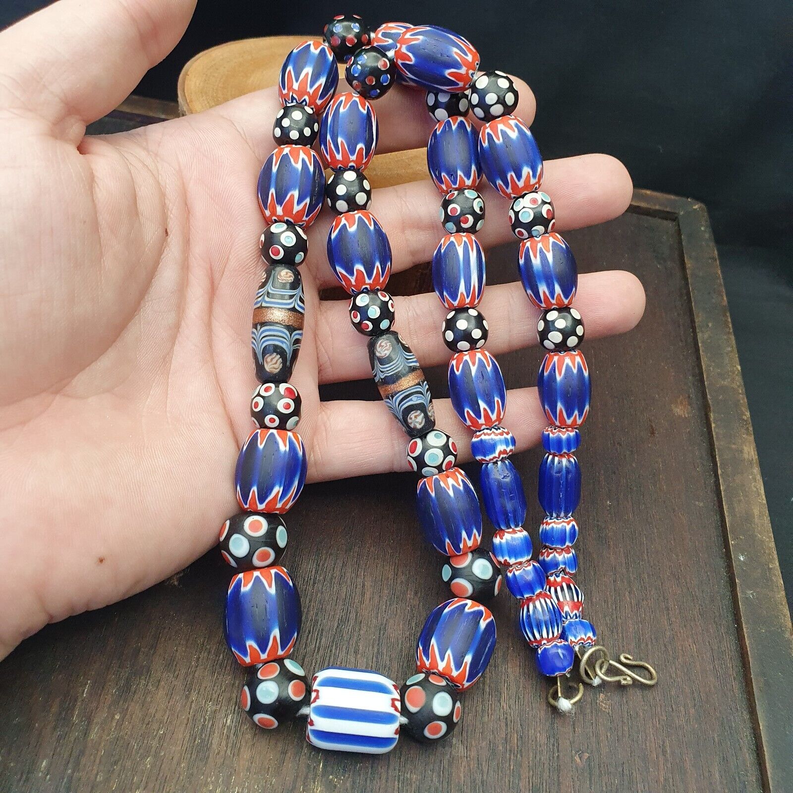 Antique Vintage Venetian inspired Chevron + Thousand eyes Beads Necklace