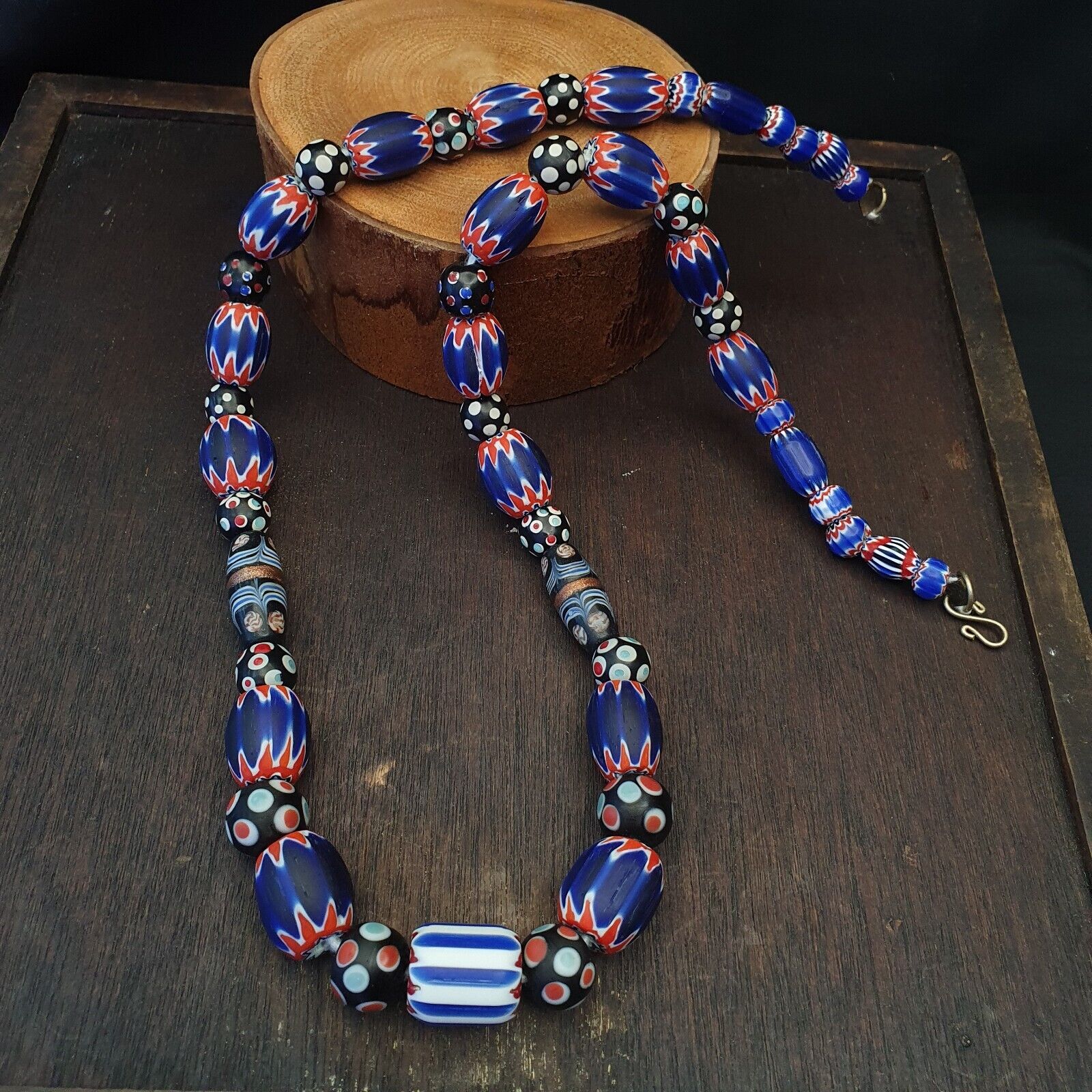 Antique Vintage Venetian inspired Chevron + Thousand eyes Beads Necklace