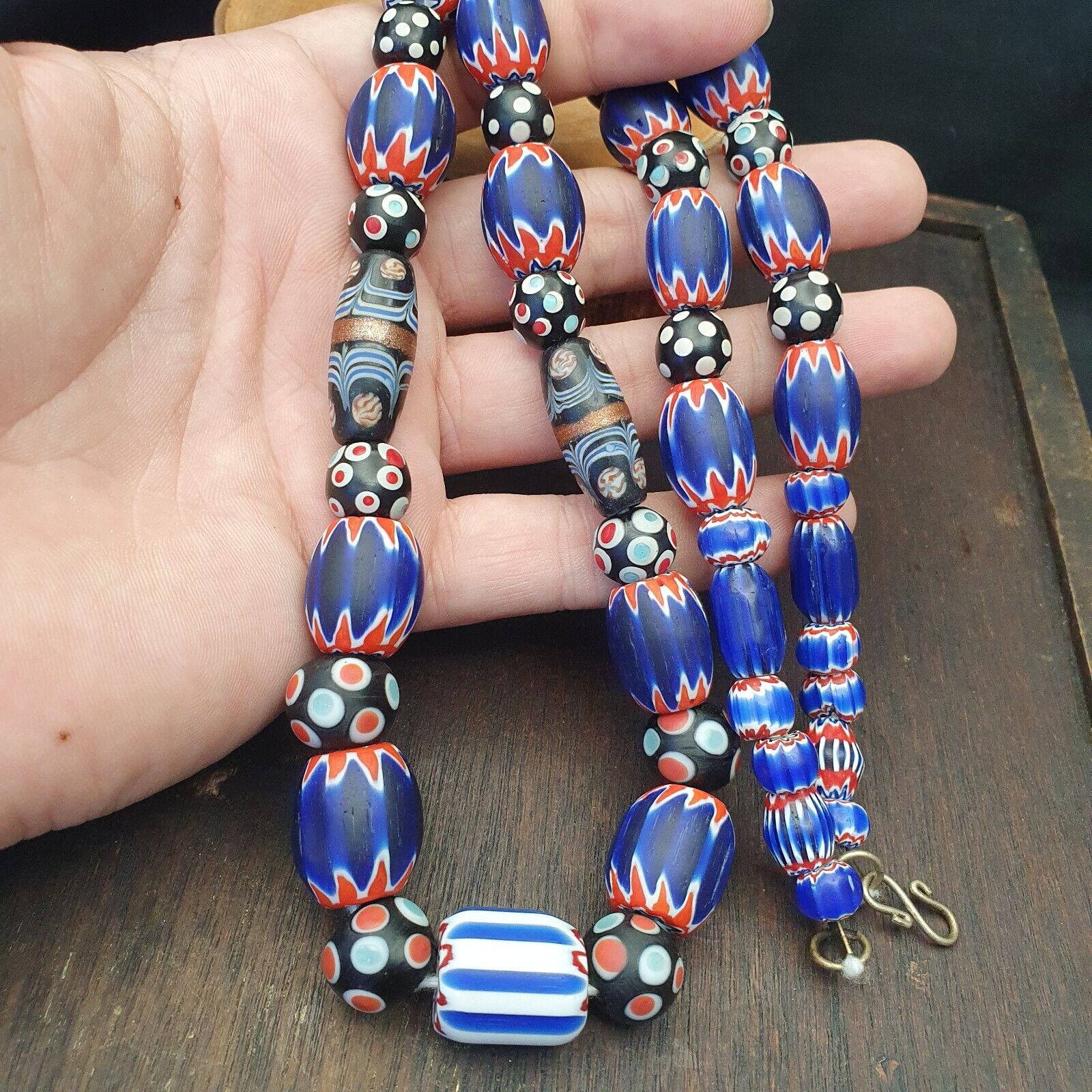 Antique Vintage Venetian inspired Chevron + Thousand eyes Beads Necklace