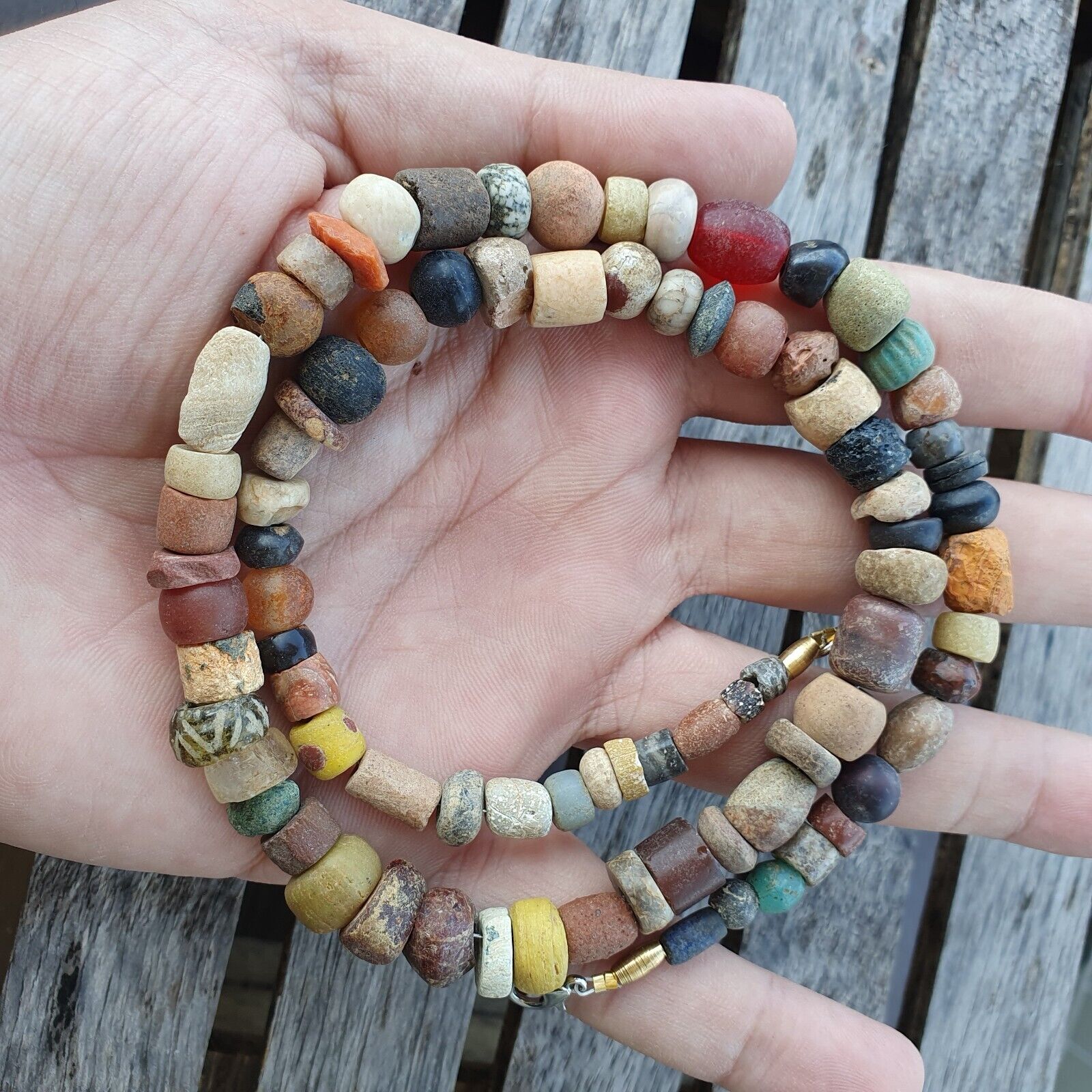 Authentic Ancient Islamic Roman Venetian Era Beads Strand Necklace #GR 223