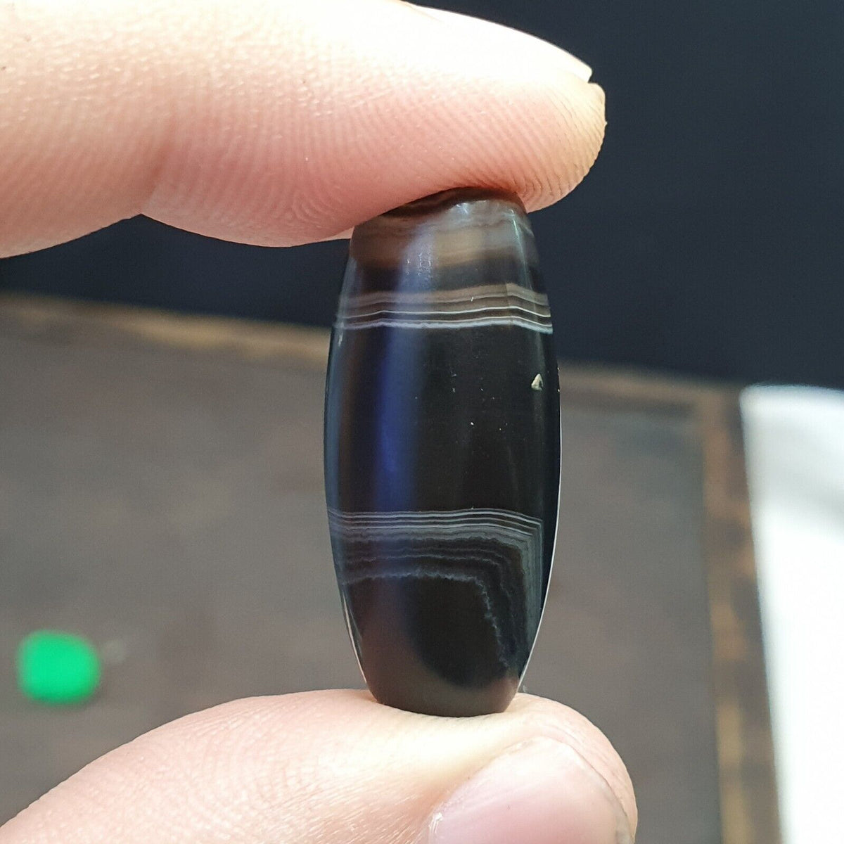 Antique Old Himalayan Indo Tibetan Very Rare Pattern Agate Bead  30mm Amulet