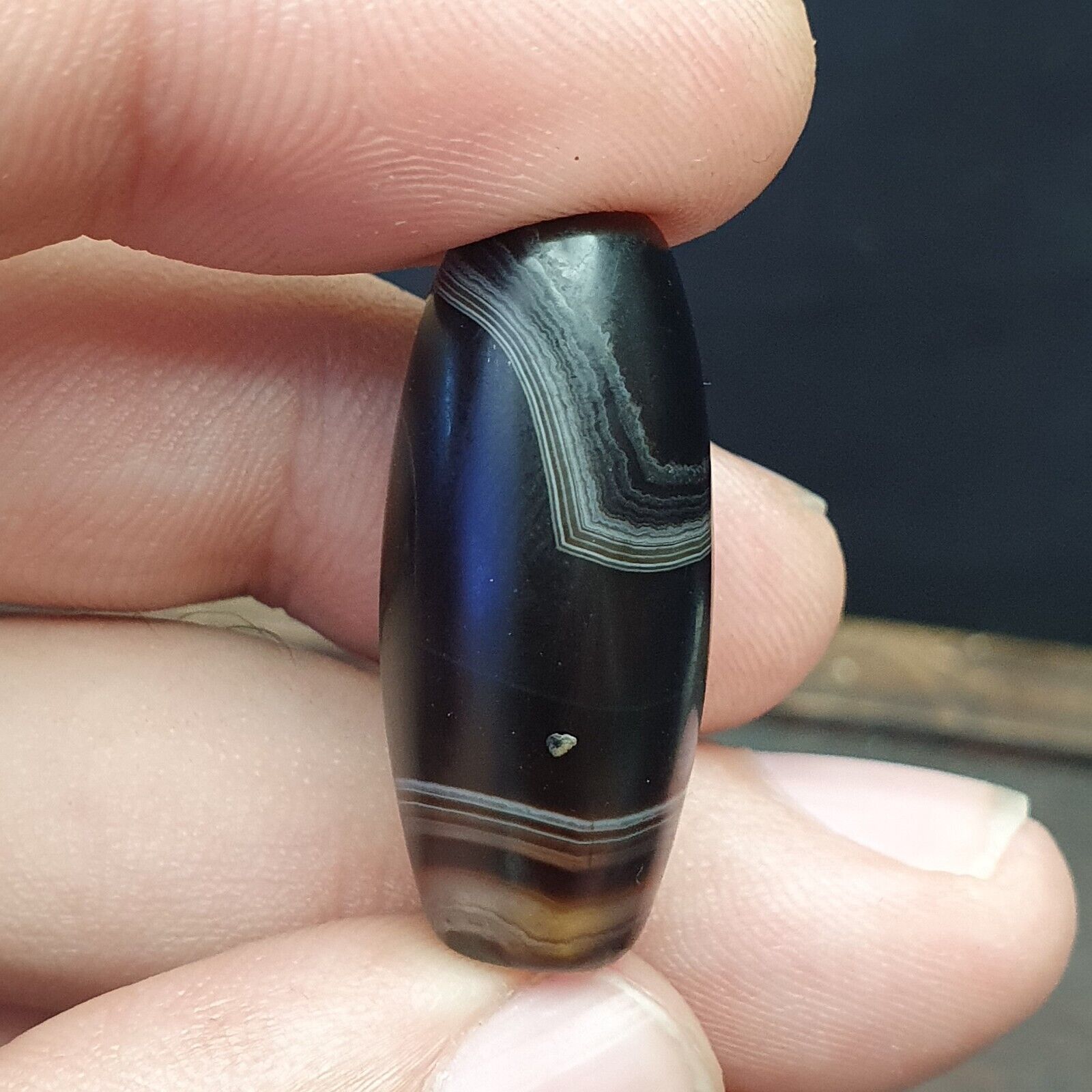 Antique Old Himalayan Indo Tibetan Very Rare Pattern Agate Bead  30mm Amulet