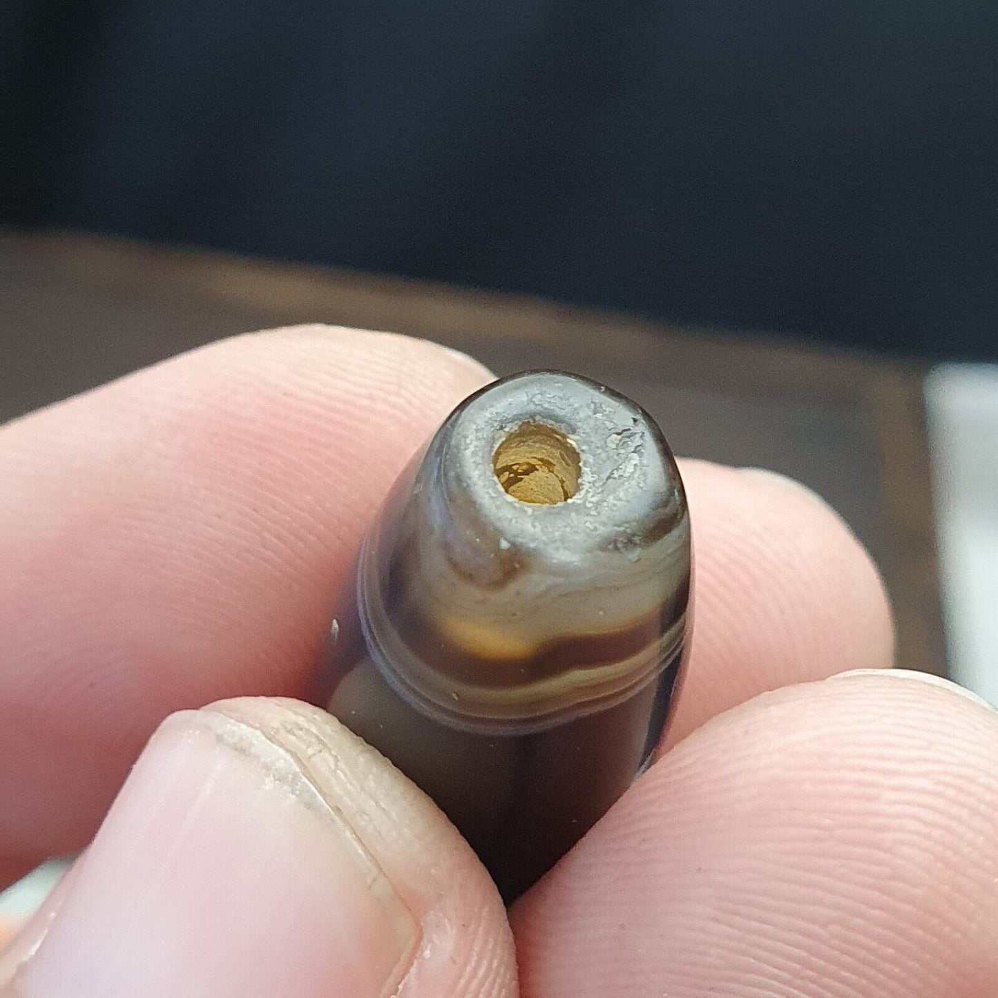 古董舊喜馬拉雅印度西藏非常罕見圖案瑪瑙珠 30 毫米護身符