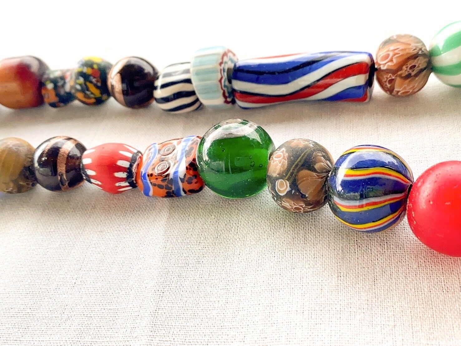 Vintage Chevron and Fancy GLASS BEADS Beaded NECKLACE