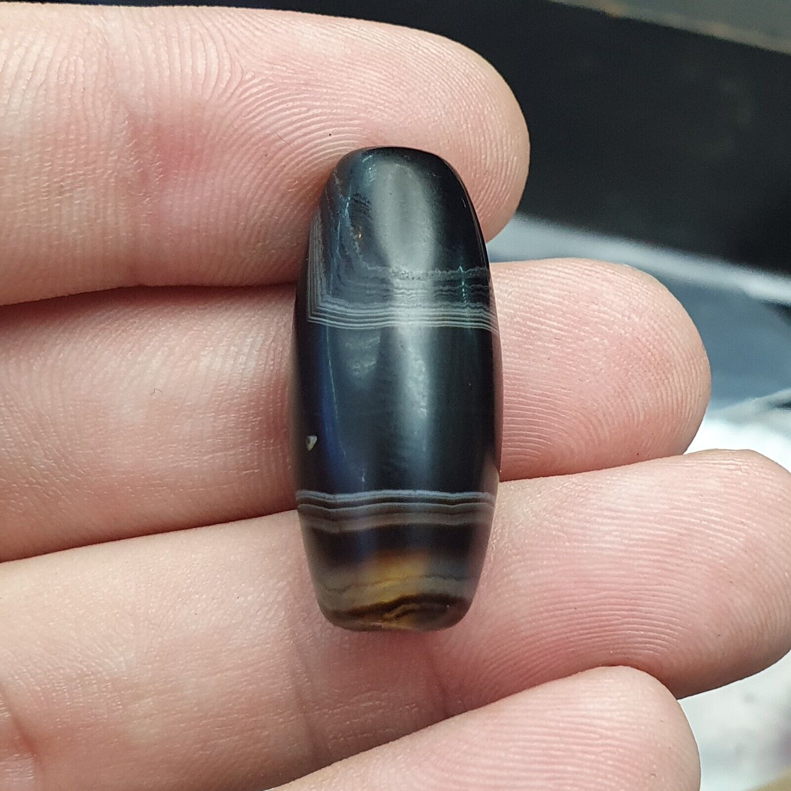 Antique Old Himalayan Indo Tibetan Very Rare Pattern Agate Bead  30mm Amulet