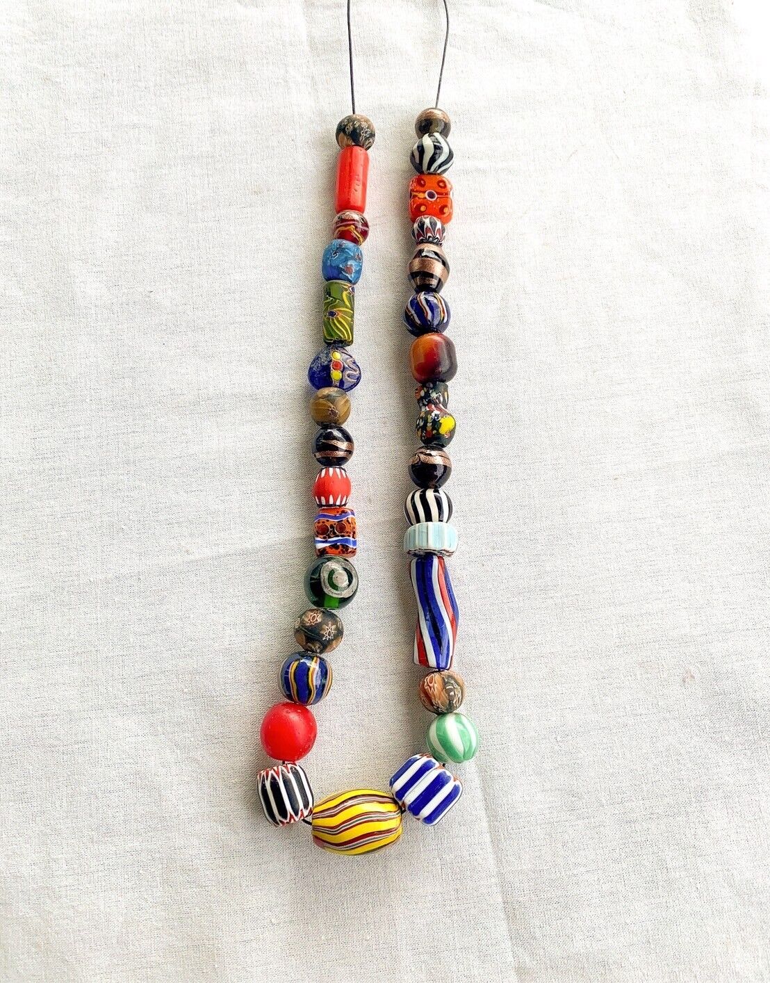 Vintage Chevron and Fancy GLASS BEADS Beaded NECKLACE