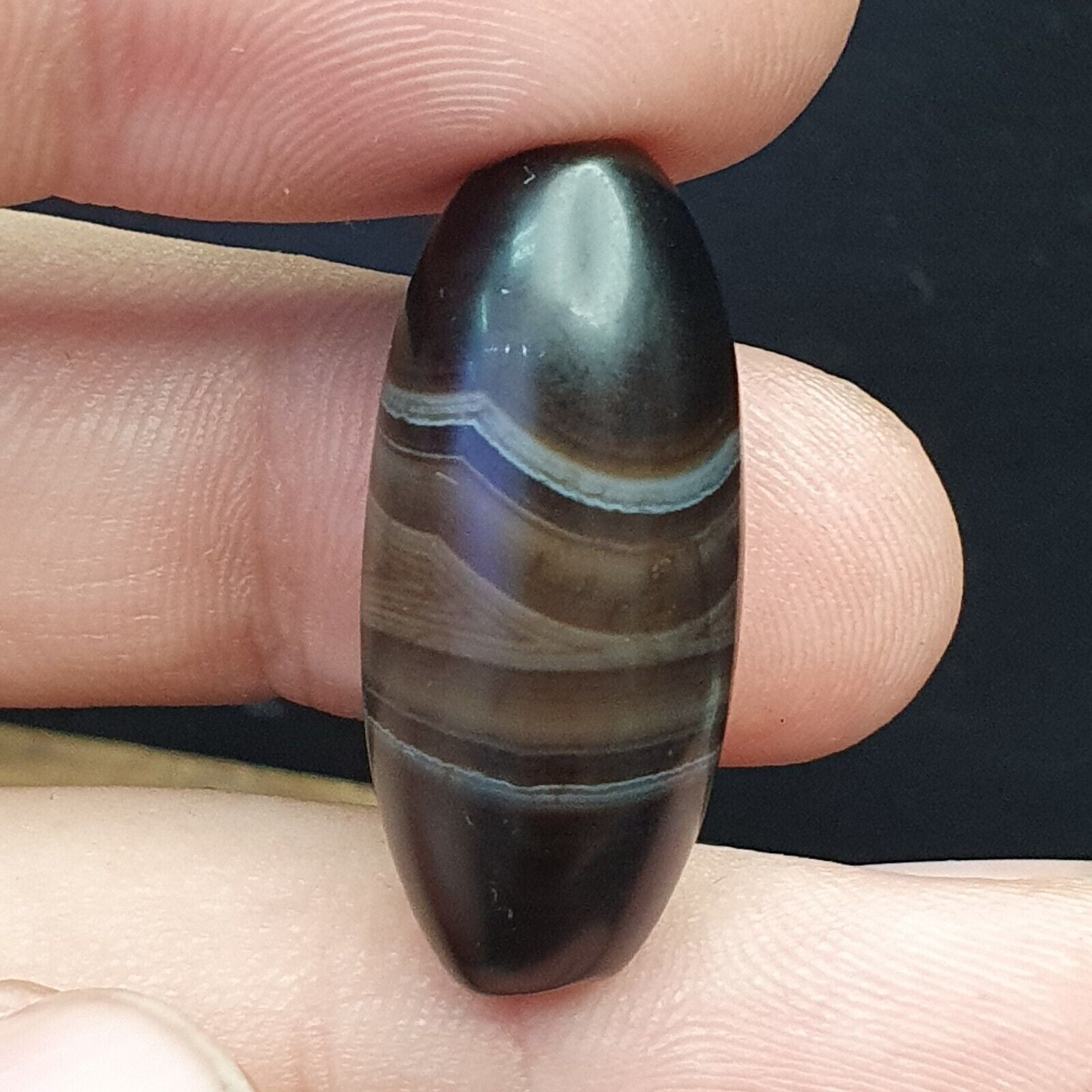 30mm Antique Old Himalayan Indo Tibetan Very Rare Pattern Agate Bead  Amulet