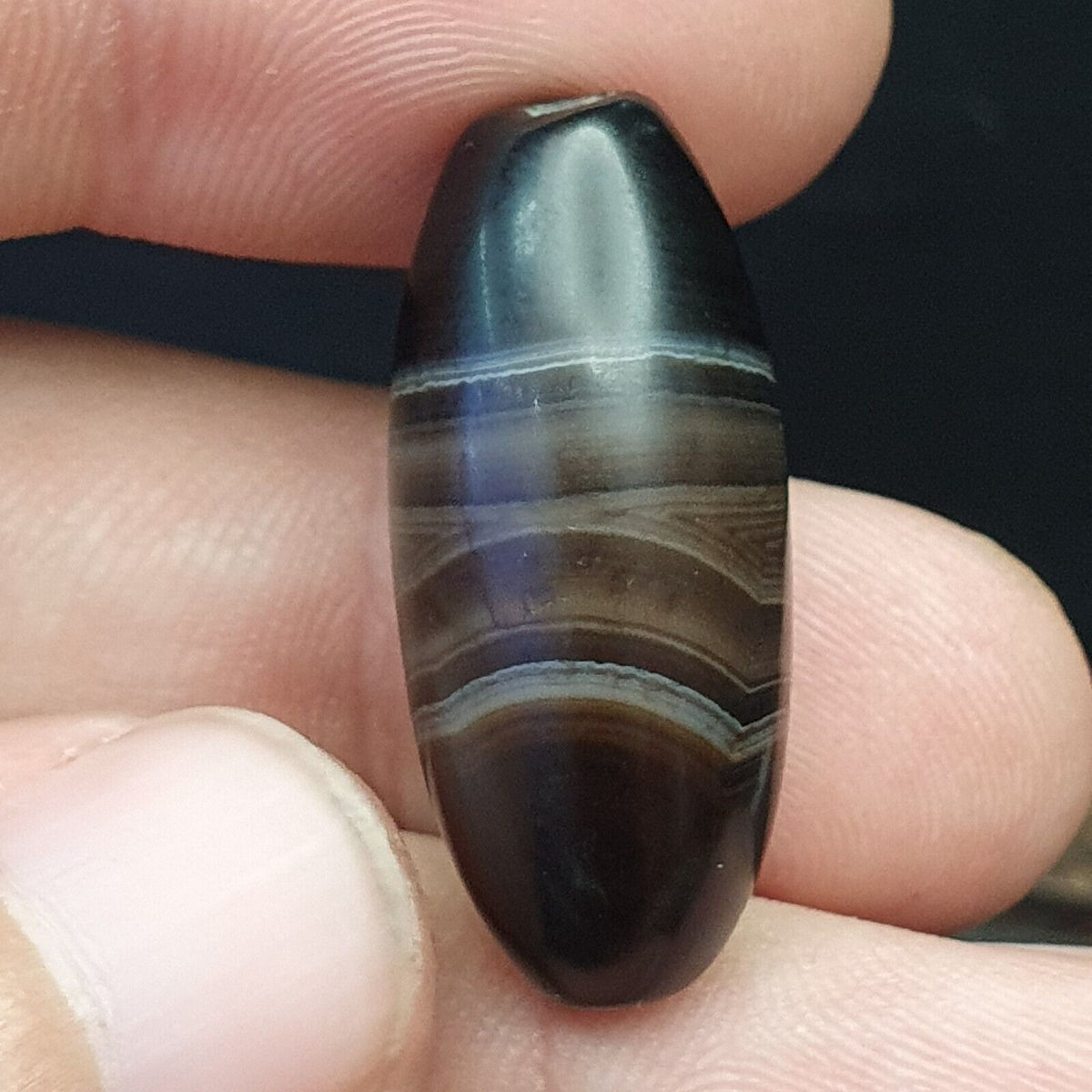 30mm Antique Old Himalayan Indo Tibetan Very Rare Pattern Agate Bead  Amulet